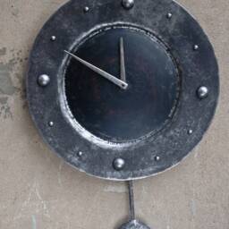 Metal Round Wall Clock, Pendulum Clock Industrial Design, Whimsical Art By Thesteelstylethings 6Th Iron Anniversary - thumbnail 3