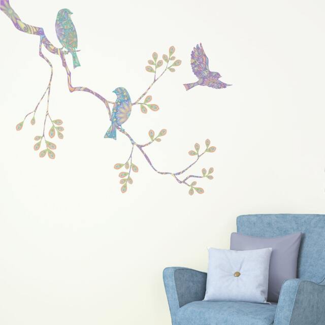 Pastel Birds On Tree Branch Wall Decal Set - image 1