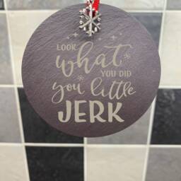Home Alone Quote Look What You Did Little Jerk Christmas Tree Bauble Decorations Natural Slate - thumbnail 2