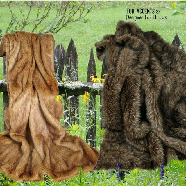 Faux Fur Throw Blanket - Light/Medium Brown Wolf, Cuddle Lining - image 1