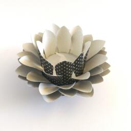 Small Paper Lotus Lantern -Black & Cream Polkadots