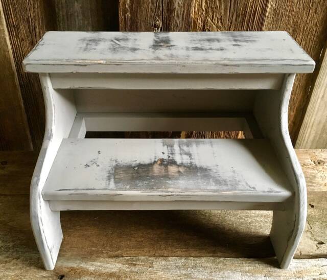 Bed Steps Farmhouse Gray Distressed With Two Stairs Customizable For People Or Pets - image 1