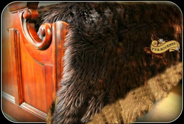 Plush Faux Fur Bed Spread - Comforter Throw Blanket Shaggy Brown With Coyote Wolf Border Trim - image 1
