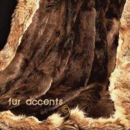 Plush Faux Fur Bed Spread - Comforter Throw Blanket Shaggy Brown With Coyote Wolf Border Trim - thumbnail 4