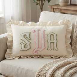 Personalized Name Ruffle Pillow, Punch Needle Embroidered Cushion, Baby Shower Gift, Nursery Room Decor - thumbnail 2