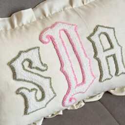 Personalized Name Ruffle Pillow, Punch Needle Embroidered Cushion, Baby Shower Gift, Nursery Room Decor - thumbnail 3