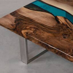 Personalised Resin Table, Epoxy Table Made Of European Walnut, Live Edge Coffee With Blue Uv Resin, Unique First Home Gift - thumbnail 4