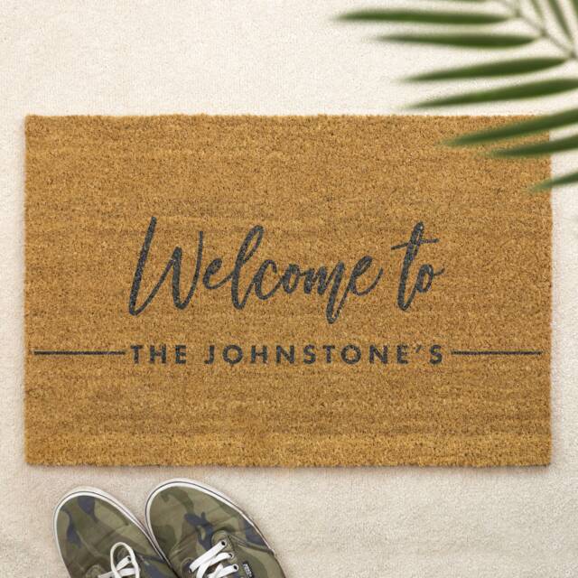 Personalised Brush Door Mat Front Custom Printed First Home Couple's Gift Family Name - image 1
