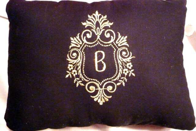 Black Linen Embroidered Gold Monogram Pillow - image 1
