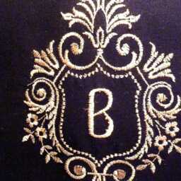 Black Linen Embroidered Gold Monogram Pillow - thumbnail 2