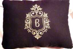 Black Linen Embroidered Gold Monogram Pillow - thumbnail 1