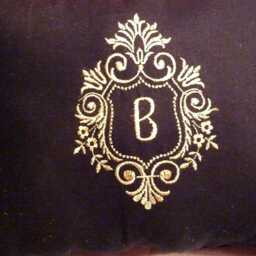 Black Linen Embroidered Gold Monogram Pillow - thumbnail 3