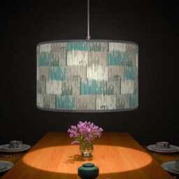 Abstract Lampshade - Teal Blue & Grey Drum Pendant Light Handmade Modern Ceiling Shade For Artistic Home Decor - thumbnail 2