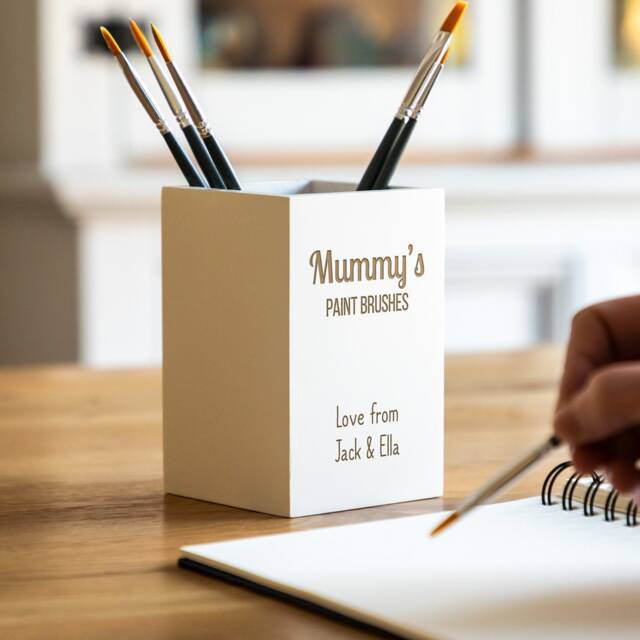 Paint Brush Holder - Personalised Pot Gift For Painter Painting Desk Tidy Wooden Artist Lc136 - image 1