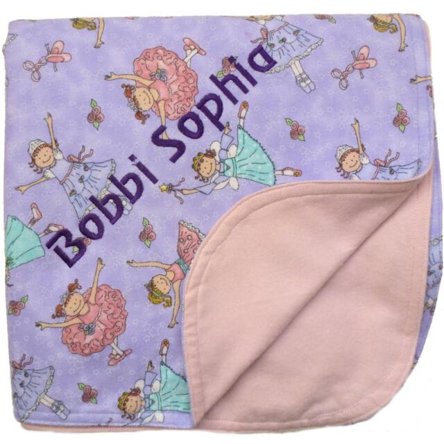 Handmade Two Sided Flannel Baby Blanket Personalized By Embroidery - Ballet On Lavender