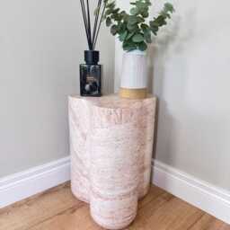 Organic Pillar Side Table - Natural Stone Effect End Living Room Accent - thumbnail 2
