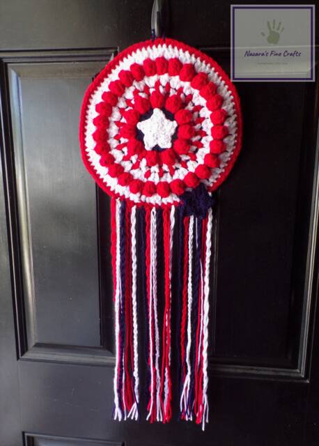 Crocheted Patriotic Red, White, & Blue Door/Wall Hanger/Fourth Of July Decor Boho Style Door/Wall Hanger - image 1
