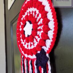 Crocheted Patriotic Red, White, & Blue Door/Wall Hanger/Fourth Of July Decor Boho Style Door/Wall Hanger - thumbnail 2