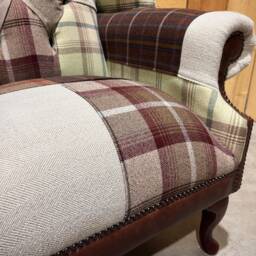 Unique Multi Coloured Patterned Wool Patchwork Chesterfield High Back Wing Chair, British Handmade - thumbnail 3