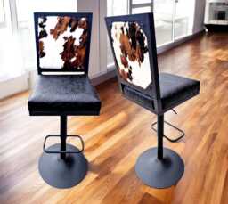 Genuine Cowhide Leather Counter Stool With Backs, Bar Height Kitchen Stool, Barstool Chair - Glbk