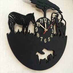 Wall Clock 12 Or 18 Inches Zebra, Elephant, Lion, Wooden Big Non-Ticking, Africa Savannah Wild Animals Large Home Gift - thumbnail 3