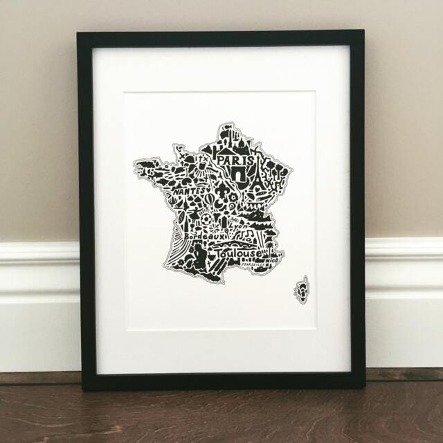"France Map Art Print Hand-Drawn Landmarks & Culture - 8.5"" X 11" - image 1
