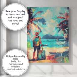 Tropical Beach Traveller Palm Tree Holiday Illustration Canvas Wall Art Print Decor Picture Ready To Hang - thumbnail 3