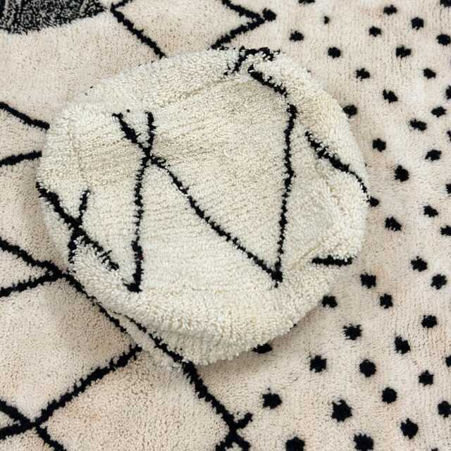Handmade Moroccan Wool Pouf - Cream & Black Geometric Boho Berber Ottoman Modern Minimalist Deco - image 1