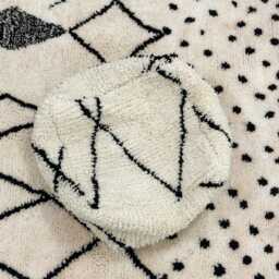 Handmade Moroccan Wool Pouf - Cream & Black Geometric Boho Berber Ottoman Modern Minimalist Deco - thumbnail 2
