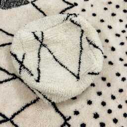 Handmade Moroccan Wool Pouf - Cream & Black Geometric Boho Berber Ottoman Modern Minimalist Deco - thumbnail 1