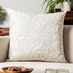 Serene Garden Extra-Large Printed Cushion Cover. Delicate William Morris Inspired Floral & Bird English Design. 23X23 - thumbnail 1