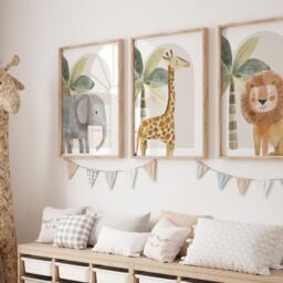 Safari Giraffe Lion Elephant Animal Baby Girls Boys A4 Or A3 Nursery Set Of Unframed Prints Unisex Neutral Boho Tree Beige Jungle - thumbnail 3