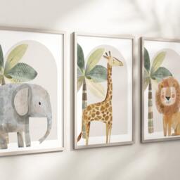 Safari Giraffe Lion Elephant Animal Baby Girls Boys A4 Or A3 Nursery Set Of Unframed Prints Unisex Neutral Boho Tree Beige Jungle - thumbnail 2
