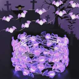 Halloween Bat Copper Wire String Light, Battery Powered Fairy Lamp, Spooky Purple Decor, Indoor Outdoor Party