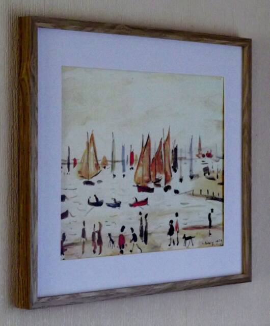 L S Lowry - Yachts 1959 Oak Finish Frame With Mount & Textured Image - image 1