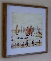 L S Lowry - Yachts 1959 Oak Finish Frame With Mount & Textured Image