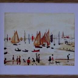 L S Lowry - Yachts 1959 Oak Finish Frame With Mount & Textured Image - thumbnail 2