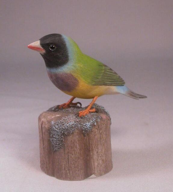 Gouldian Finch - Black-Head Hand Carved Wooden Bird - image 1