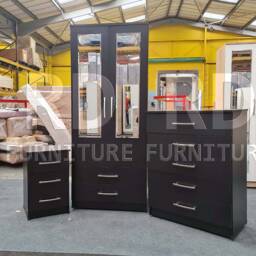 Bedroom Set, Black Set, Wardrobe, Mirrored Chest Of Drawers & Bedside Table. Ready Assembled - thumbnail 2
