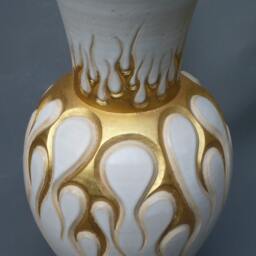Handmade Gold Leaf Flames Ceramic Vase - Wheel Thrown & Hand Carved Hot Rod - thumbnail 2