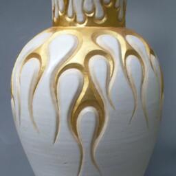 Handmade Gold Leaf Flames Ceramic Vase - Wheel Thrown & Hand Carved Hot Rod - thumbnail 3