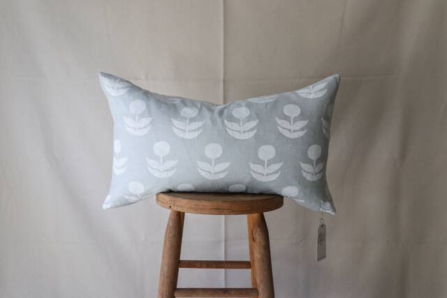 Scandinavian Floral Lumbar Pillow Cover, 14x24 Linen, Mid-Century Style - image 1