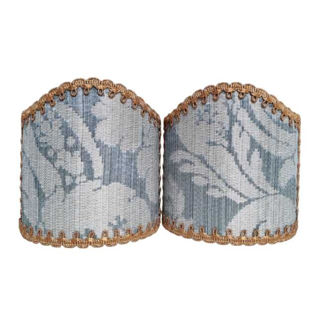 Pair Of Clip-On Shield Shades Rubelli Blue & Grey Ruzante Silk Damask Fabric Mini Lampshade - Handmade in Italy - image 1
