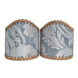 Pair Of Clip-On Shield Shades Rubelli Blue & Grey Ruzante Silk Damask Fabric Mini Lampshade - Handmade in Italy