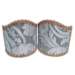Pair Of Clip-On Shield Shades Rubelli Blue & Grey Ruzante Silk Damask Fabric Mini Lampshade - Handmade in Italy - thumbnail 2
