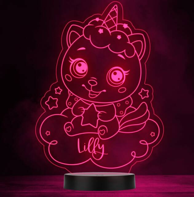 Cat Unicorn Little Star Personalised Gift Colour Changing Led Lamp Night Light - image 1