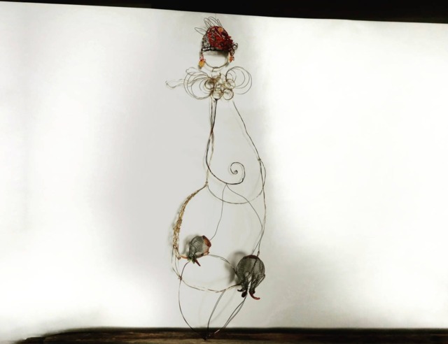 Expecting Mom Gift Abstract 3D Boho Metal Copper Wire Crochet Wall Hanging Wire Mesh Sculpture Modern Living Room Art Deco Amder Beads - image 1