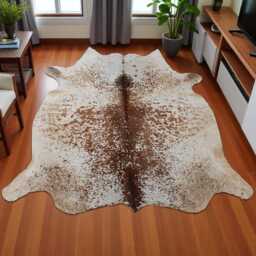 Brown & White Cowhide Rug Extra Large Hair-On Leather Accent - 75x68 Inches - thumbnail 3