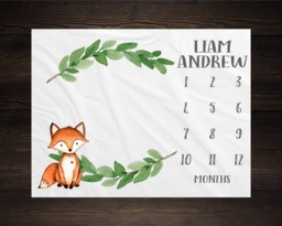 Woodland Milestone Blanket Monthly Growth Tracker Soft Fleece Racoon Baby Shower Gift Newborn Watch Me Grow Boy - thumbnail 1