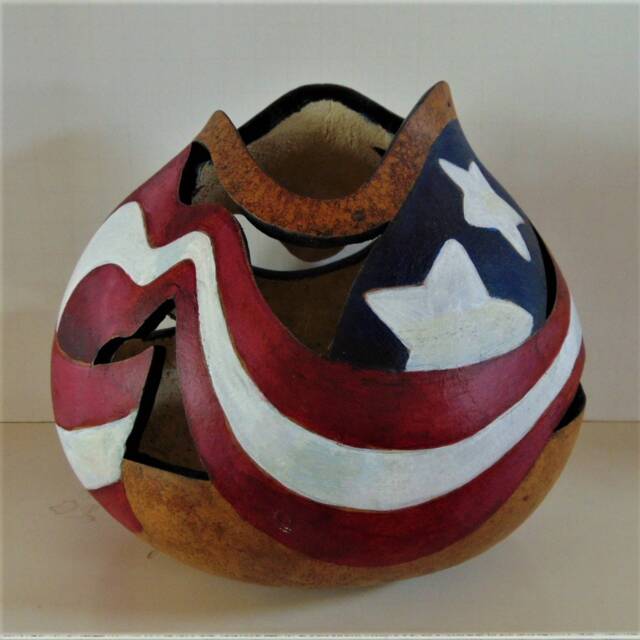 Mac's Hand Made Custom Stars & Strips Art Gourd - image 1